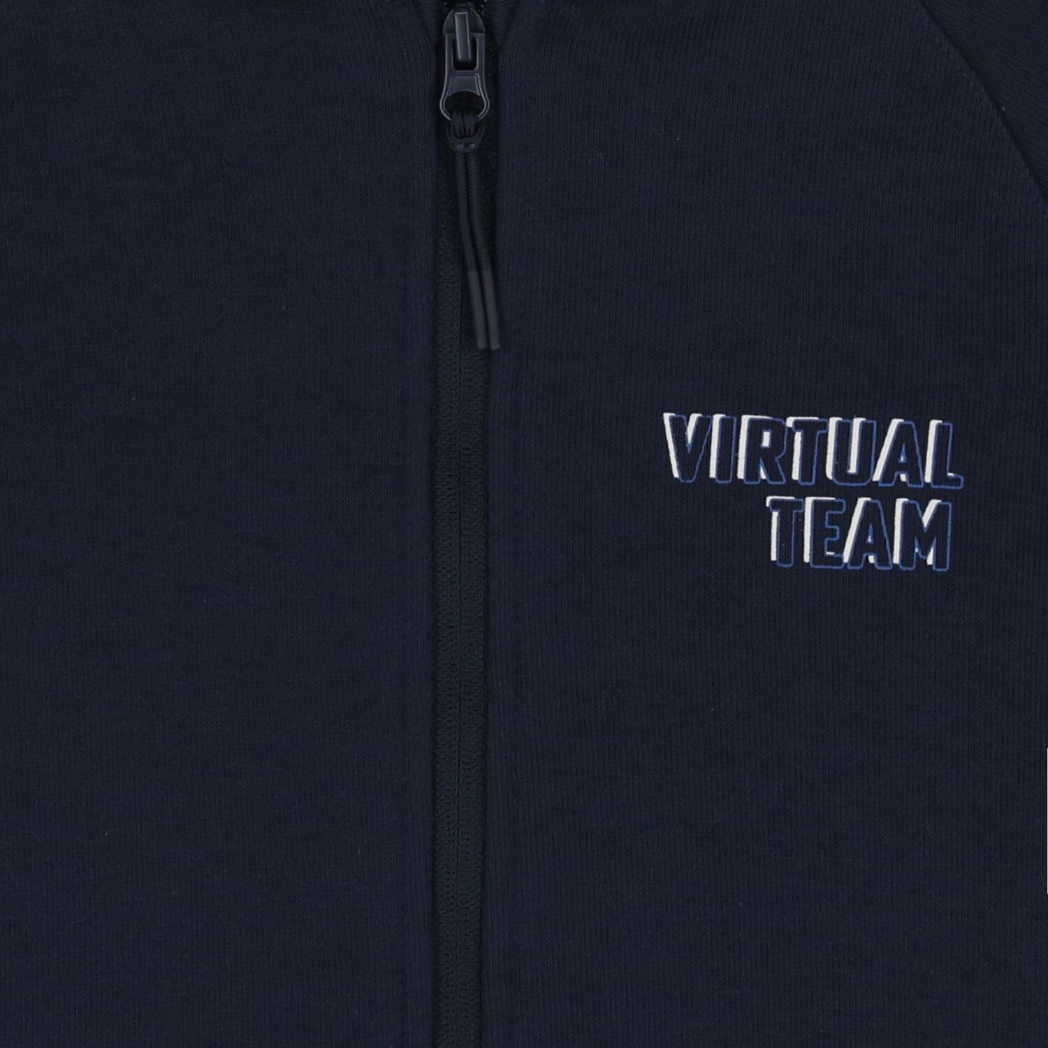 Boys Navy Blue & Beige Hooded Zip Up Top, 1, hi-res