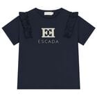 Girls Navy Blue Logo Ruffled T-Shirt, 2, hi-res