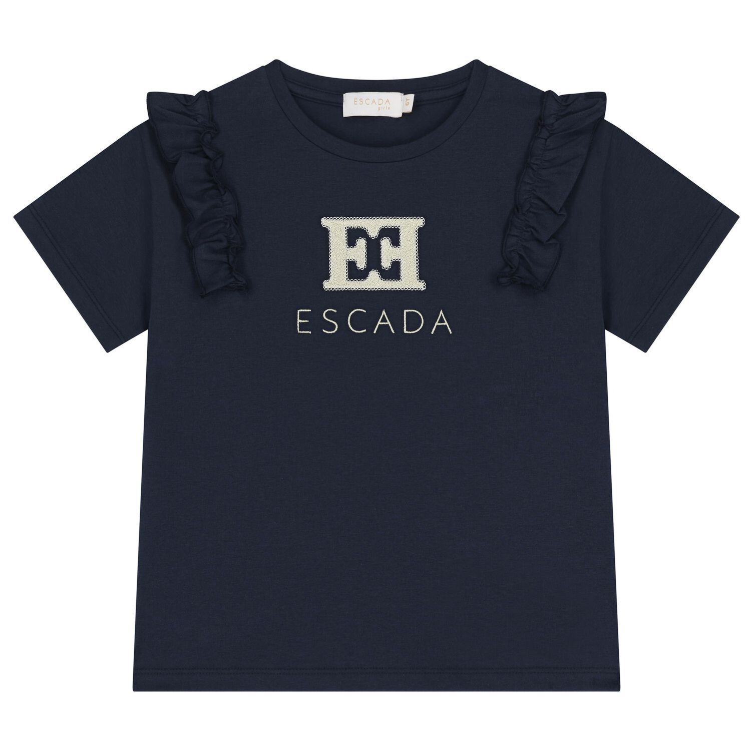 Girls Navy Blue Logo Ruffled T-Shirt, 2, hi-res