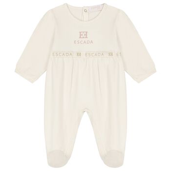 Baby Girls Ivory Logo Babygrow