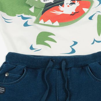 Boys Ivory & Navy Blue Alligator Shorts Set