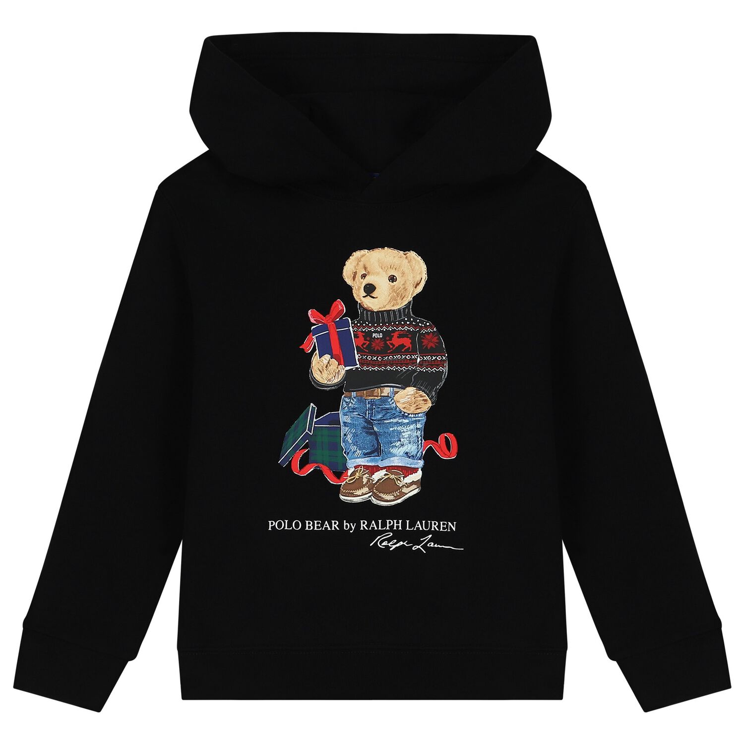 Boys Black Polo Bear Hooded Top, 1, hi-res image number null