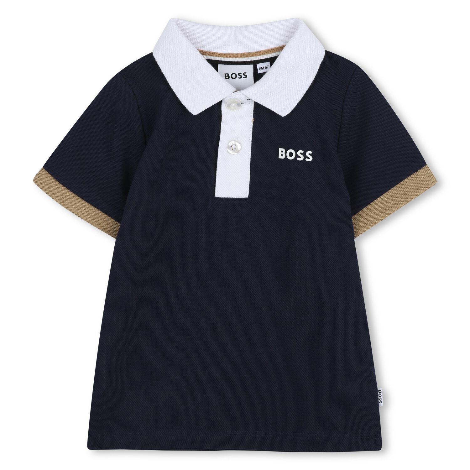 Younger Boys Navy Blue Logo Polo Shirt, 2, hi-res