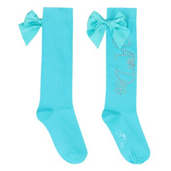 Girls Blue Logo Bow Socks