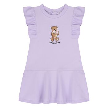 Younger Girls Purple Teddy Bear Ruffled Dress