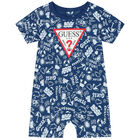 Baby Boys Blue Logo Romper, 1, hi-res