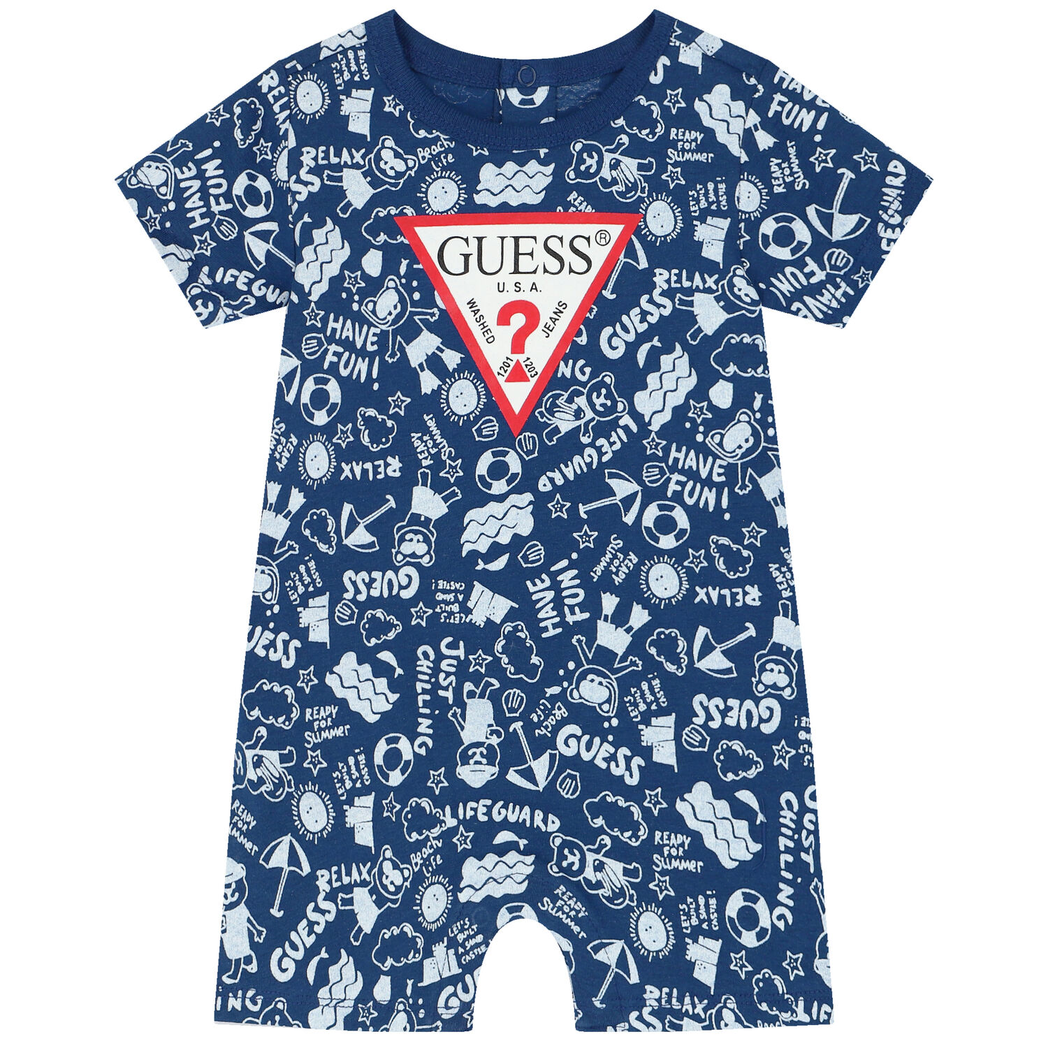 Baby Boys Blue Logo Romper, 1, hi-res