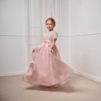 Girls Pink Sequin & Organza Dress