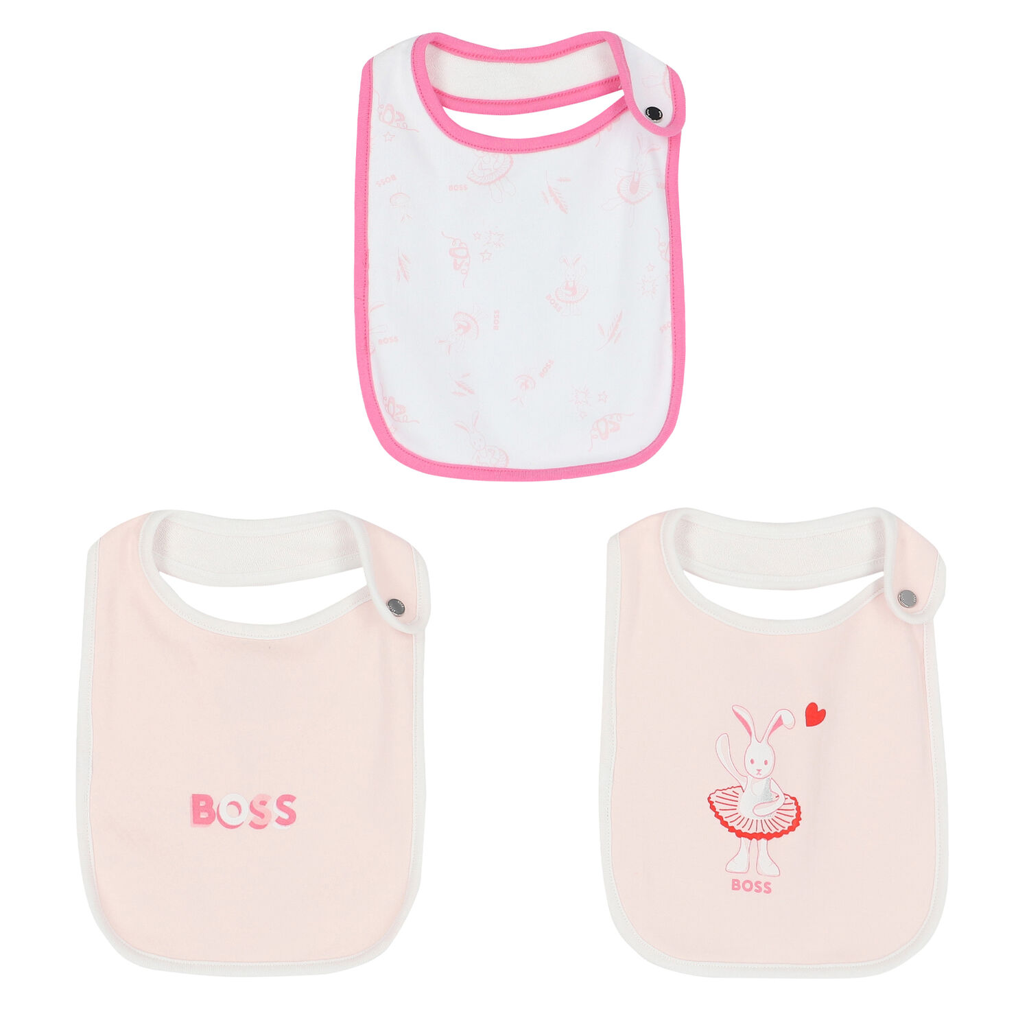 Baby Girls Pink & White Logo Bibs ( 3-Pack ), 1, hi-res