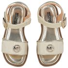 Girls Gold Logo Sandals, 1, hi-res