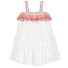 Girls White Zigzag Ruffle Dress, 1, hi-res