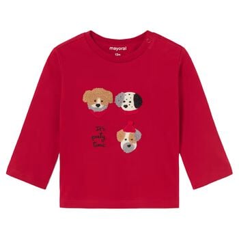 Younger Boys Red Puppy Long Sleeve Top