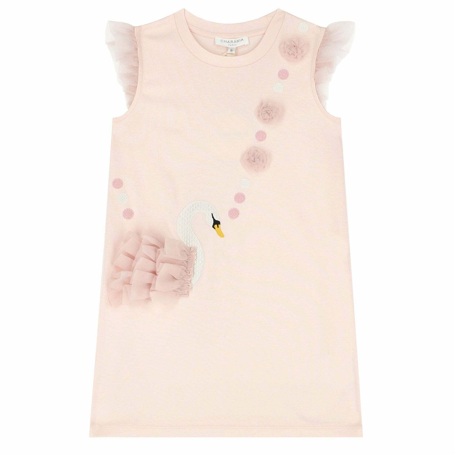 Girls Pink Jersey Swan Dress, 1, hi-res image number null