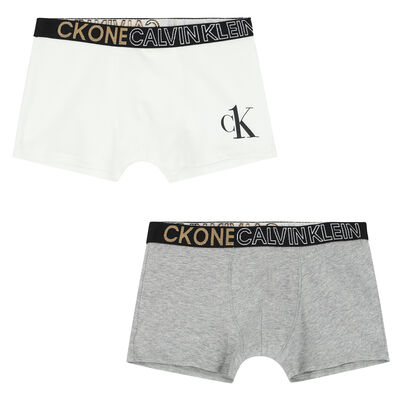 Boys Grey & White Logo Boxer Shorts ( 2-Pack )