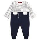 Baby Boys White & Navy Blue Logo Babygrow, 2, hi-res