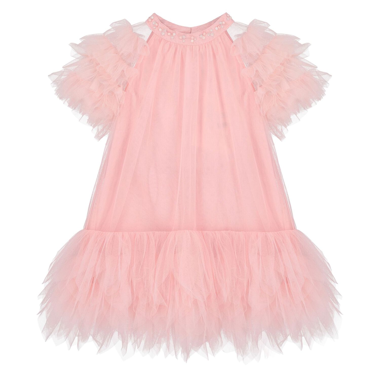 Baby Girls Pink Ruffled Tulle Dress Set, 1, hi-res