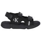 Boys Black Logo Sandals, 2, hi-res
