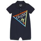 Baby Boys Navy Blue Logo Polo Romper, 1, hi-res