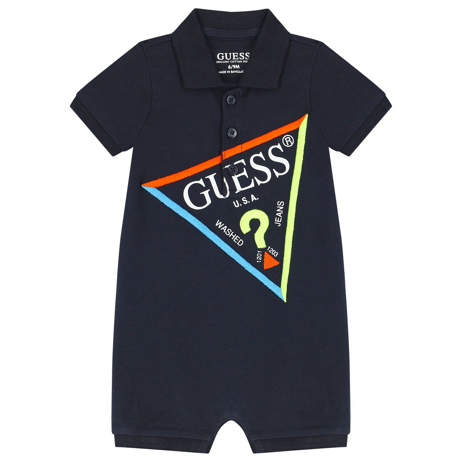 Baby Boys Navy Blue Logo Polo Romper, 1, hi-res