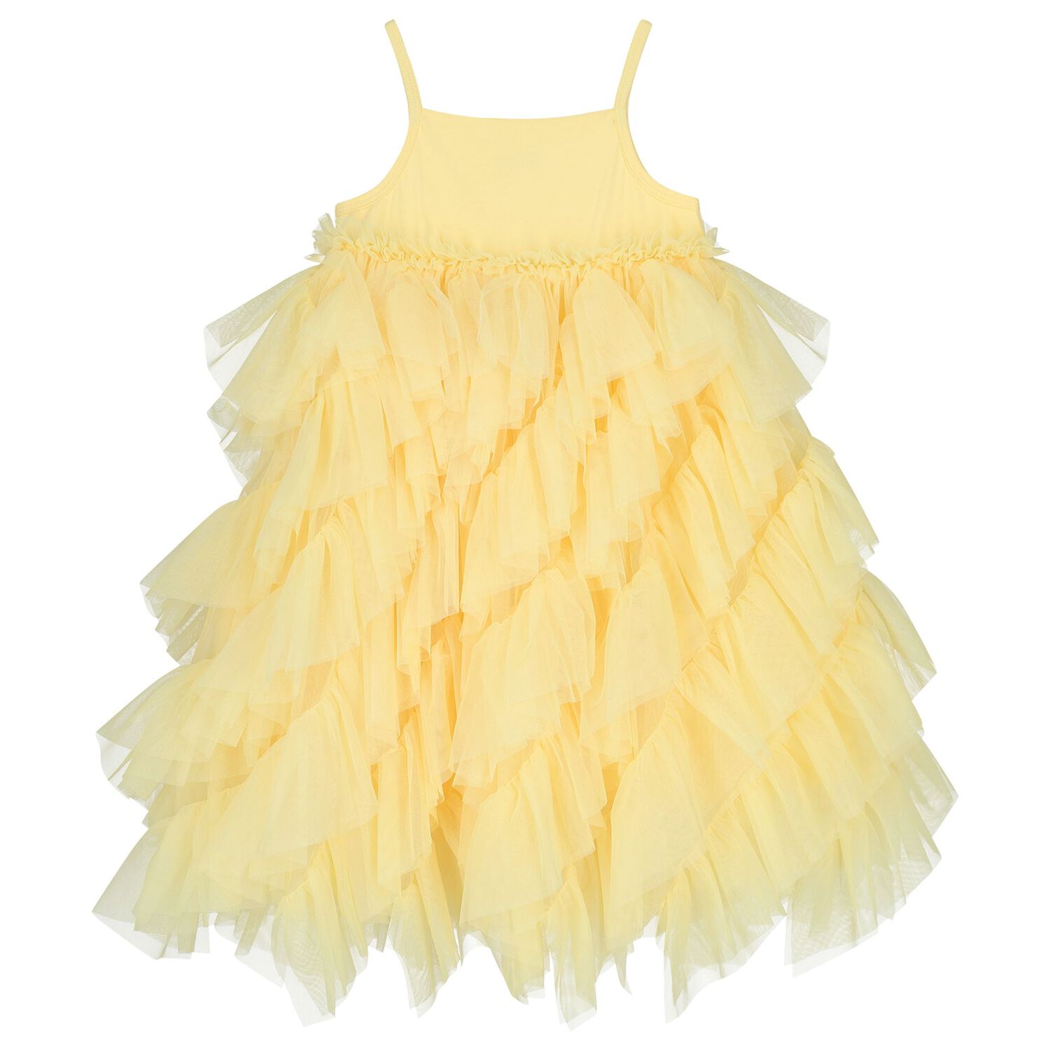 Girls Yellow Tulle Ruffles Dress, 3, hi-res