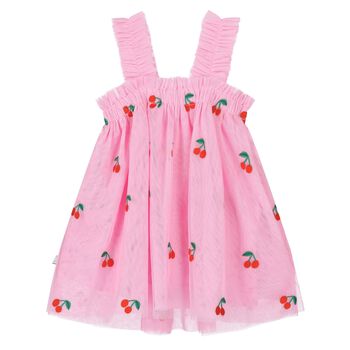 Younger Girls Pink Tulle Cherry Dress
