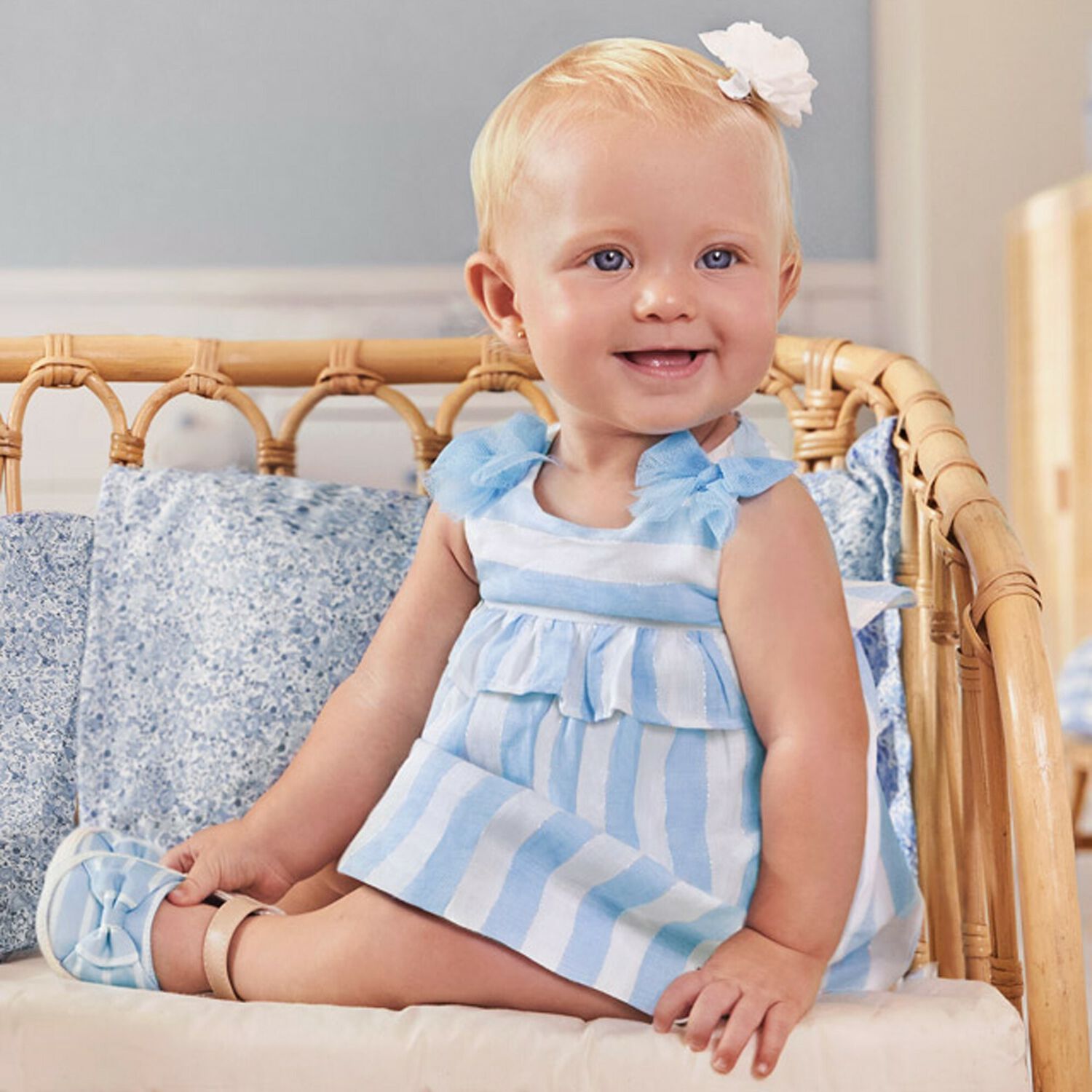 Baby Girls Blue & White Dress Set, 2, hi-res