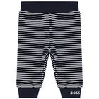 Baby Boys Navy Blue Logo Trousers Set, 1, hi-res