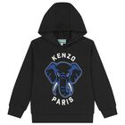 Boys Black Elephant Logo Hooded Top, 1, hi-res