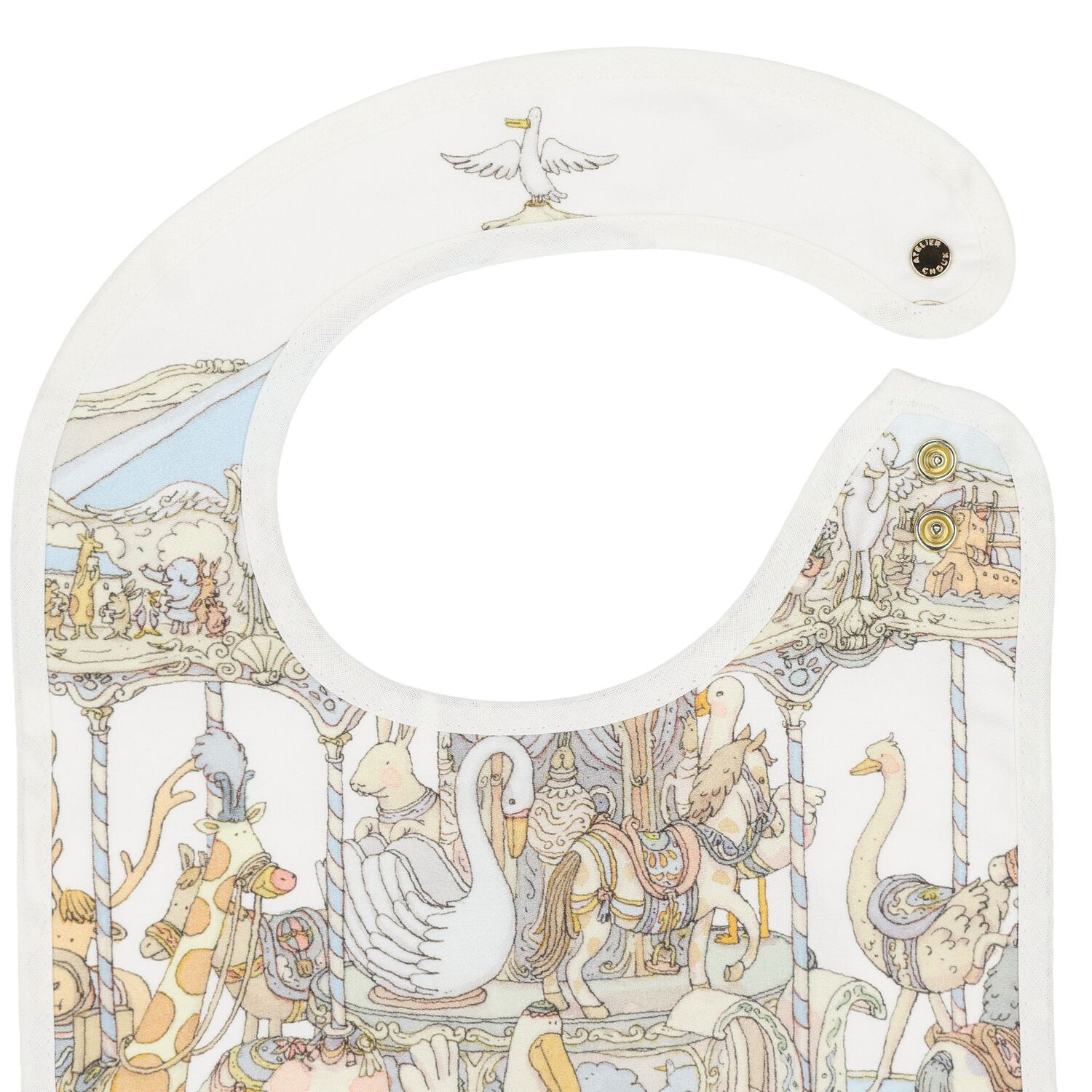 Baby Boys Ivory & Blue Carousel Carr&eacute; Swaddle & Bib Gift Set, 1, hi-res