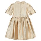 Girls Gold Flower Satin Twill Dress, 1, hi-res