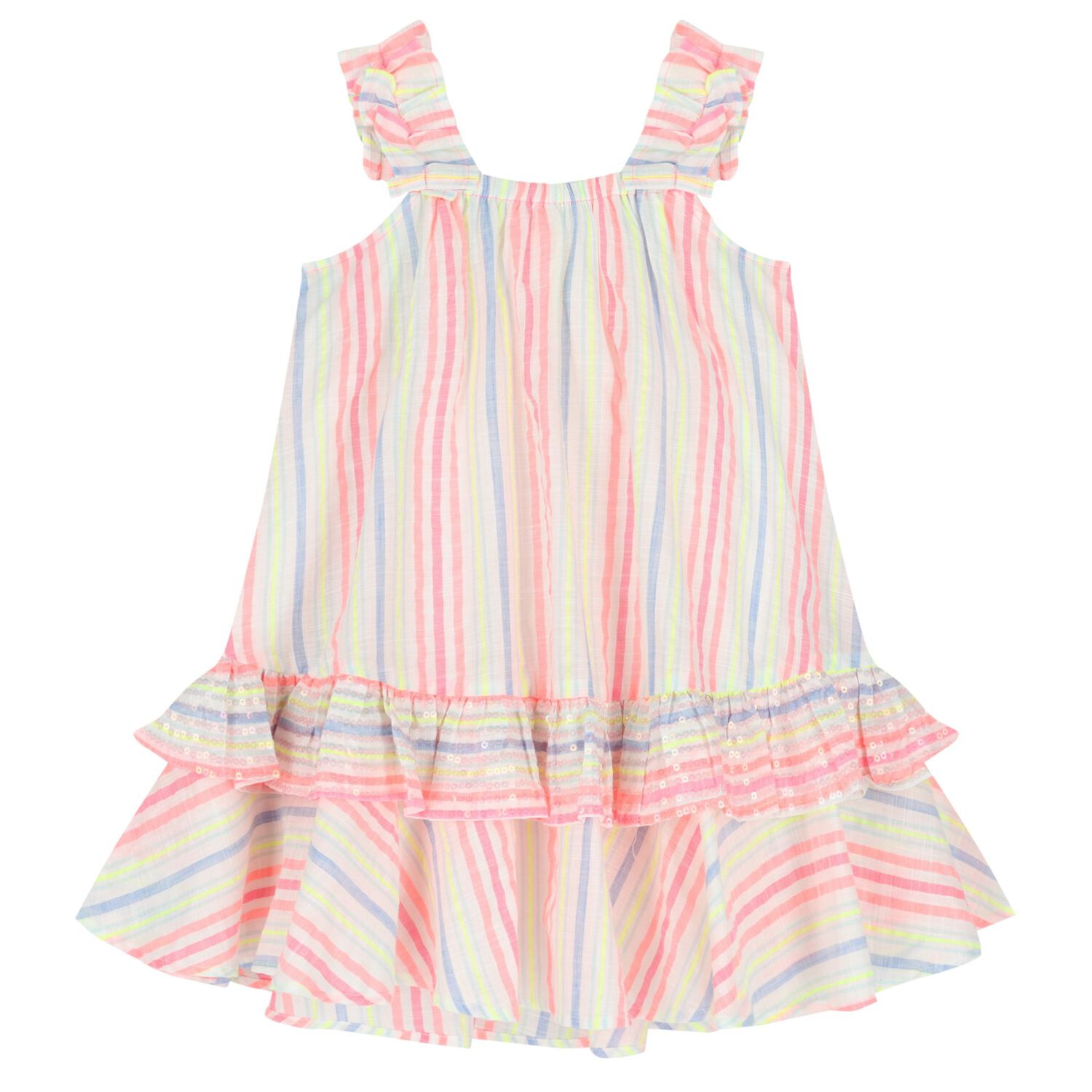 Girls Multi-Coloured Stripes Embellished Dress, 1, hi-res