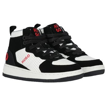 Boys Black & White Logo Trainers