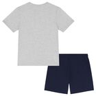 Boys Grey & Navy Blue Logo Shorts Set, 2, hi-res