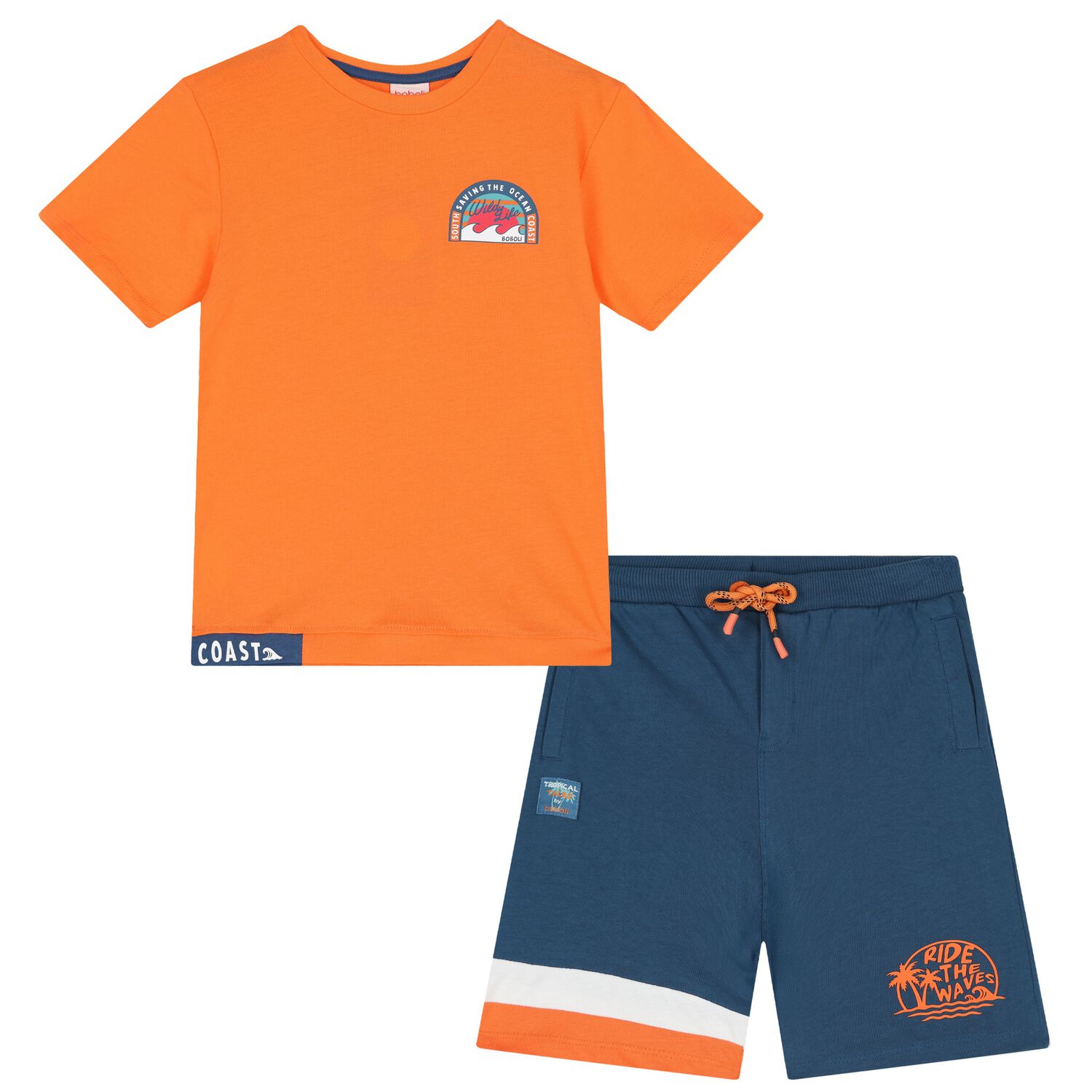 Boys Orange & Navy Blue Shorts Set, 1, hi-res