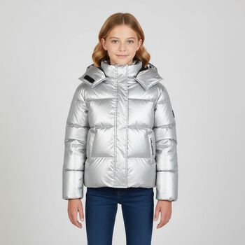 Girls Silver Hooded Puffer Jacket 
