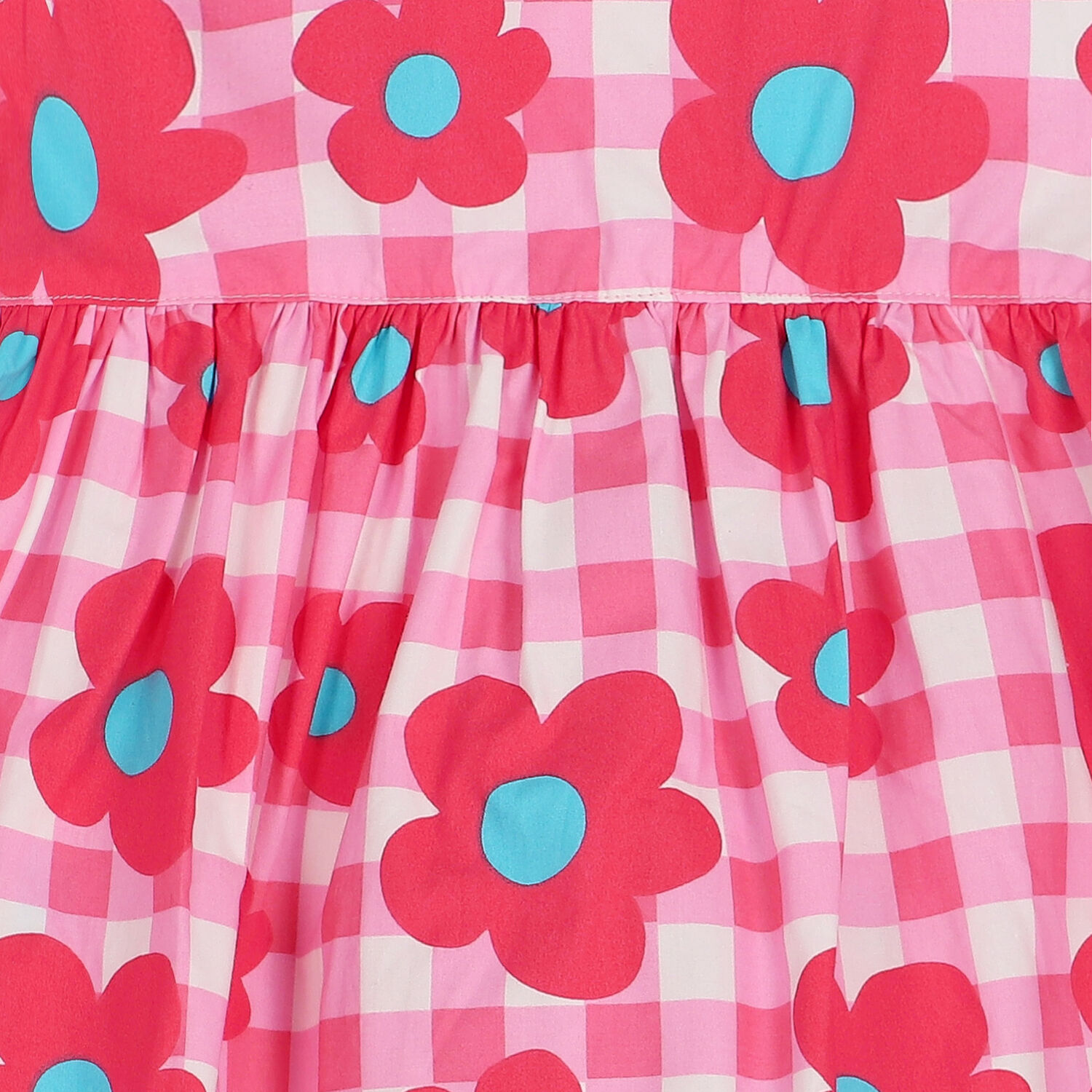 Girls Pink Gingham & Flower Dress, 1, hi-res