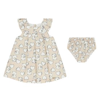 Baby Girls Beige Heart & Bear Dress Set