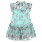 Girls Aqua Rose Tulle Dress, 1, hi-res