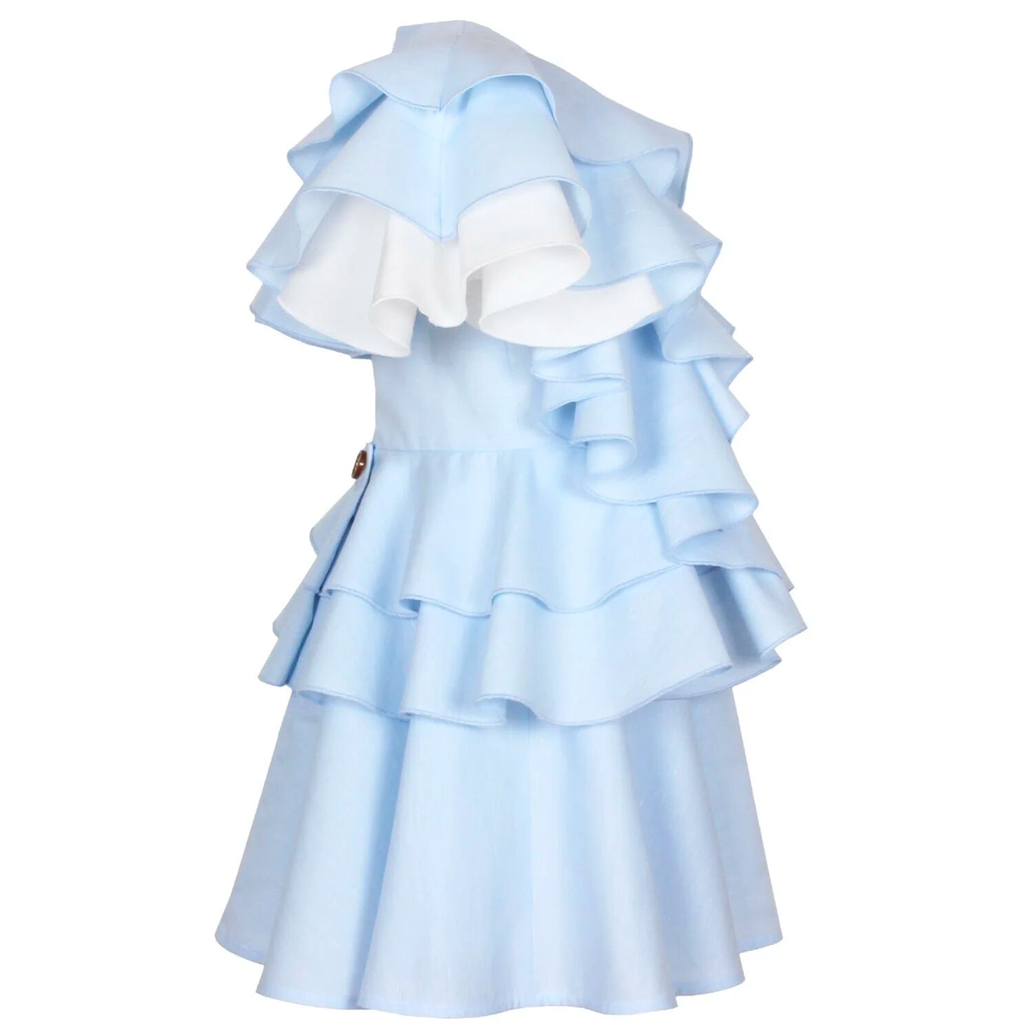 Girls Blue & White Ruffle Dress, 1, hi-res