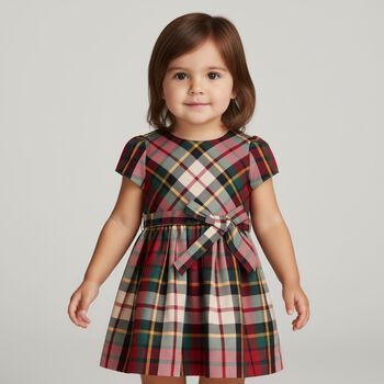 Baby Girls Red & Green Tartan Dress Set