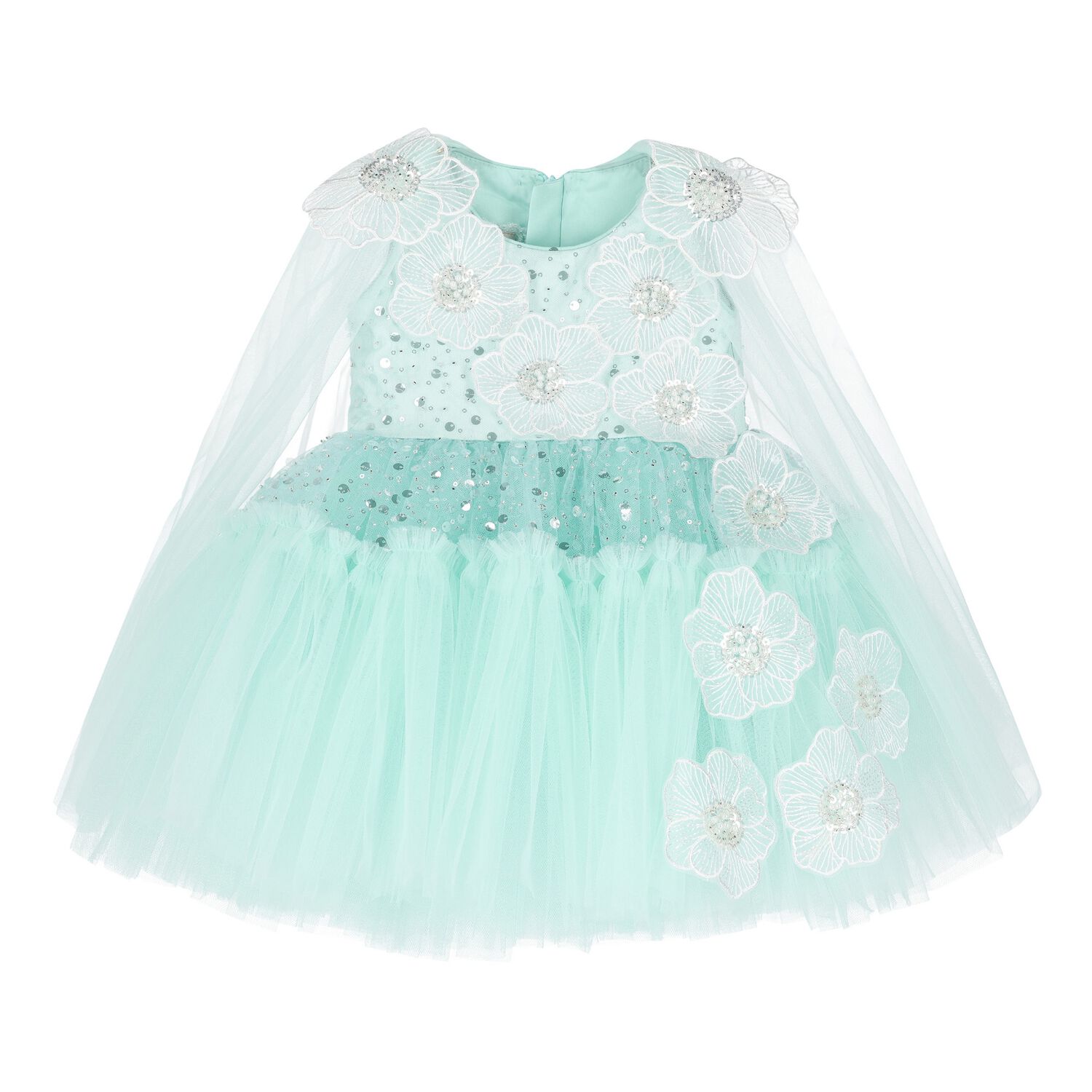 Younger Girls Green Tulle & Sequin Flower Dress, 1, hi-res image number null