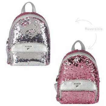 Younger Girls Silver & Pink Logo Sequin Backpack
