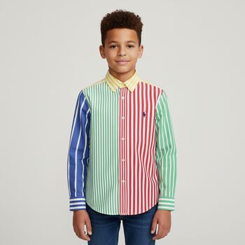 Boys Multi-Coloured Striped Logo Shirt