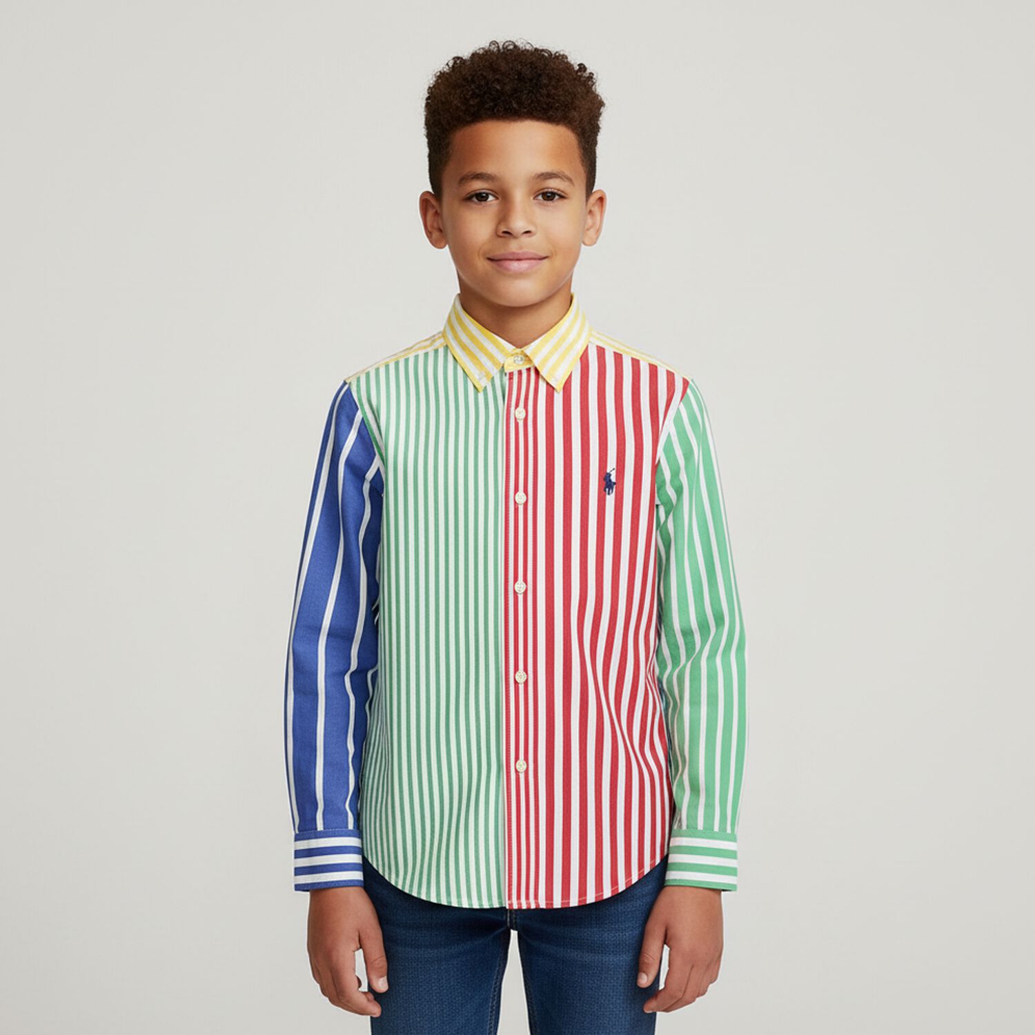 Boys Multi-Coloured Striped Logo Shirt, 1, hi-res image number null