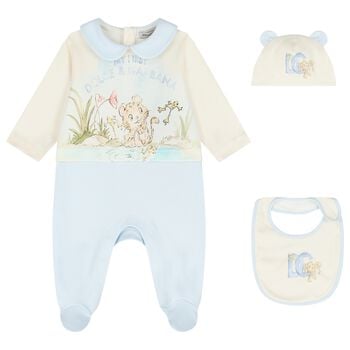 Baby Boys Ivory & Blue Leopard Babygrow Gift Set