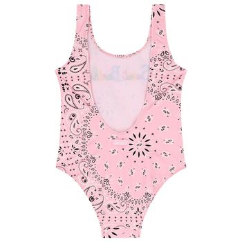 Girls Pink Paisley Logo Swimsuit