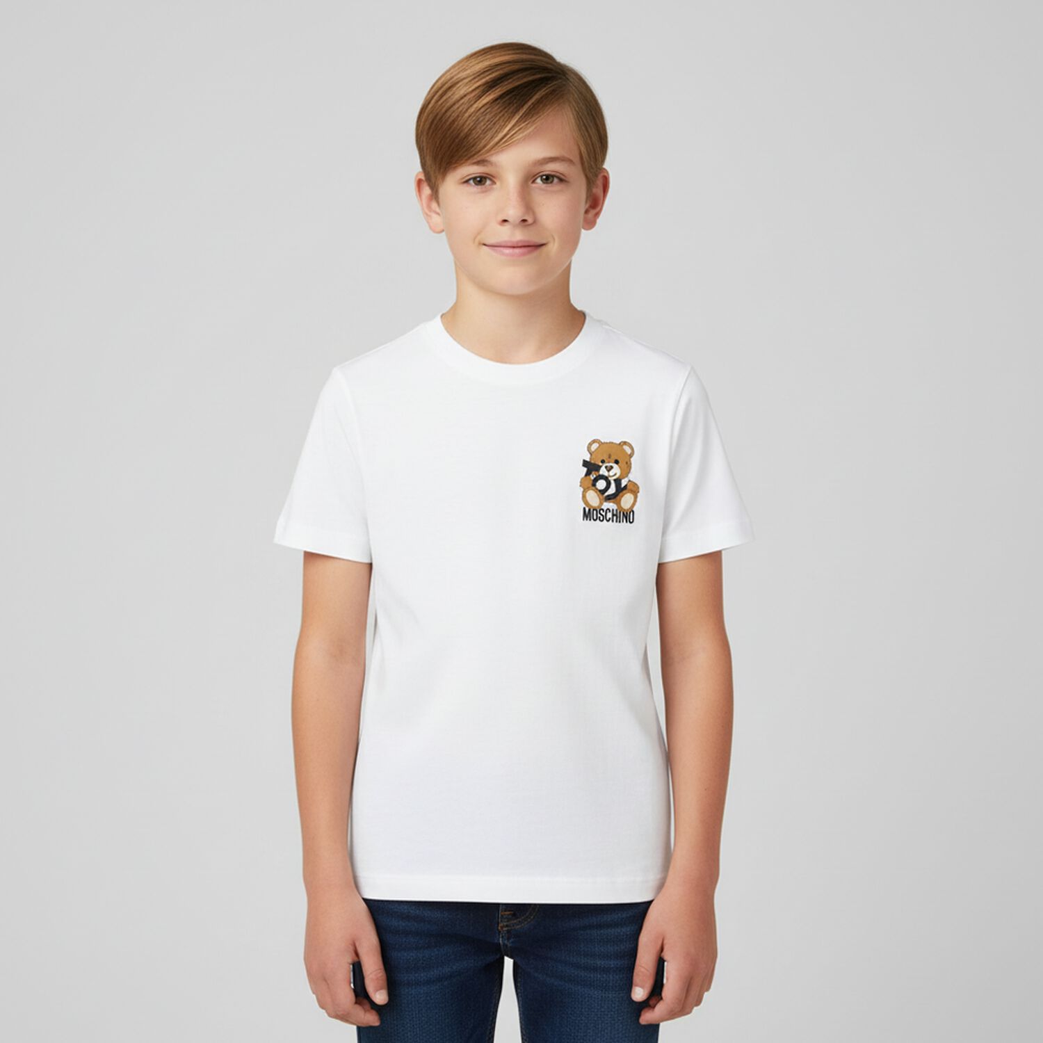 White Teddy Bear Logo T-Shirt, 1, hi-res