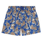 Boys Blue Tiger Swim Shorts, 1, hi-res