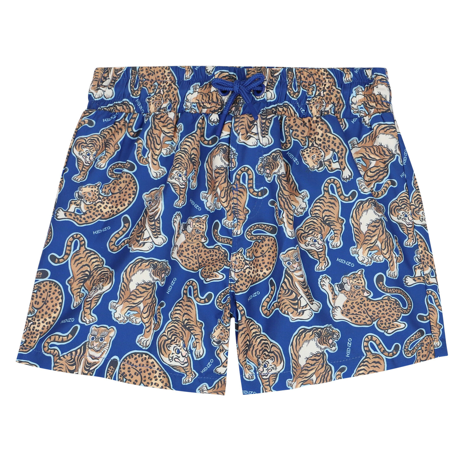Boys Blue Tiger Swim Shorts, 1, hi-res