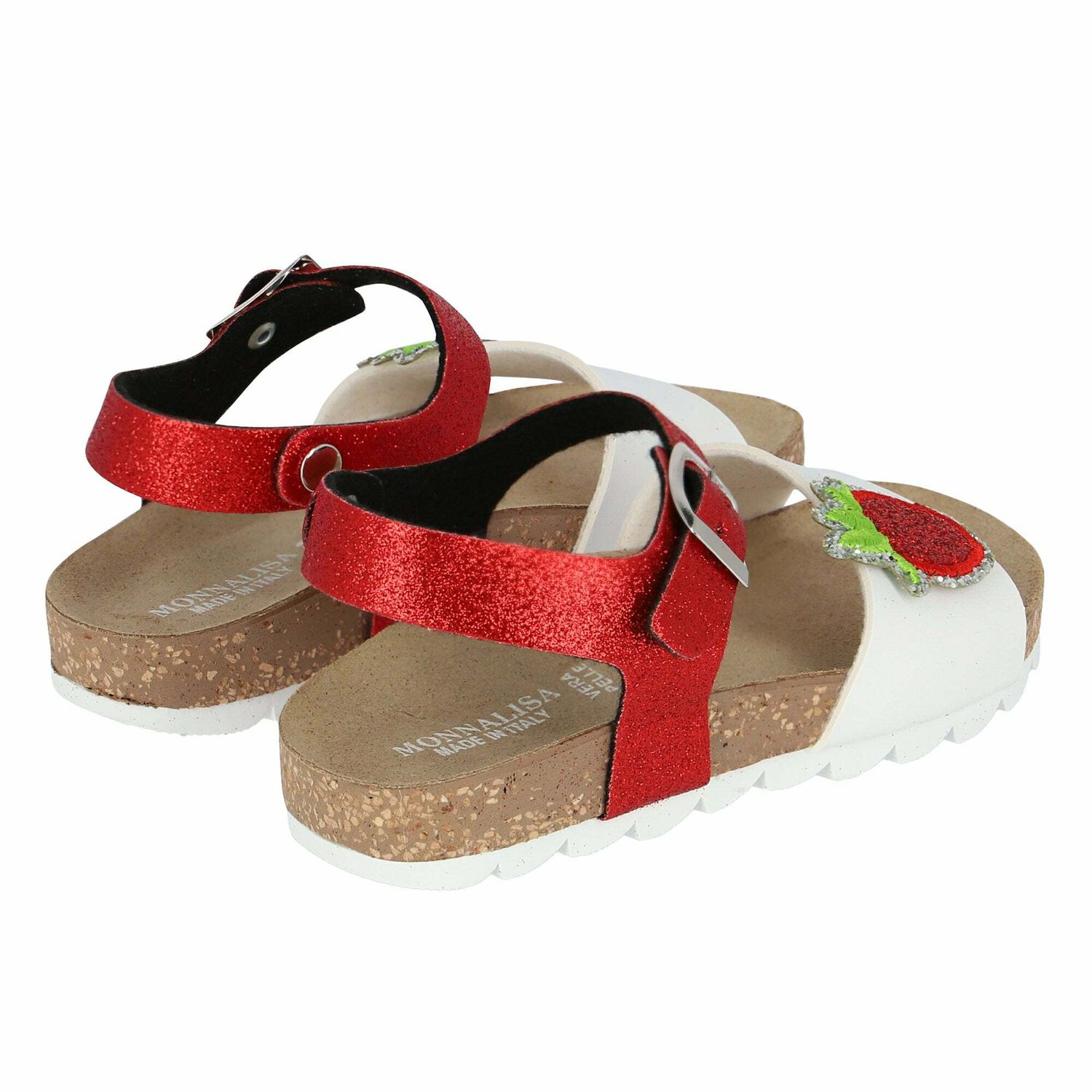 Girls White & Red Glitter Sandals , 1, hi-res